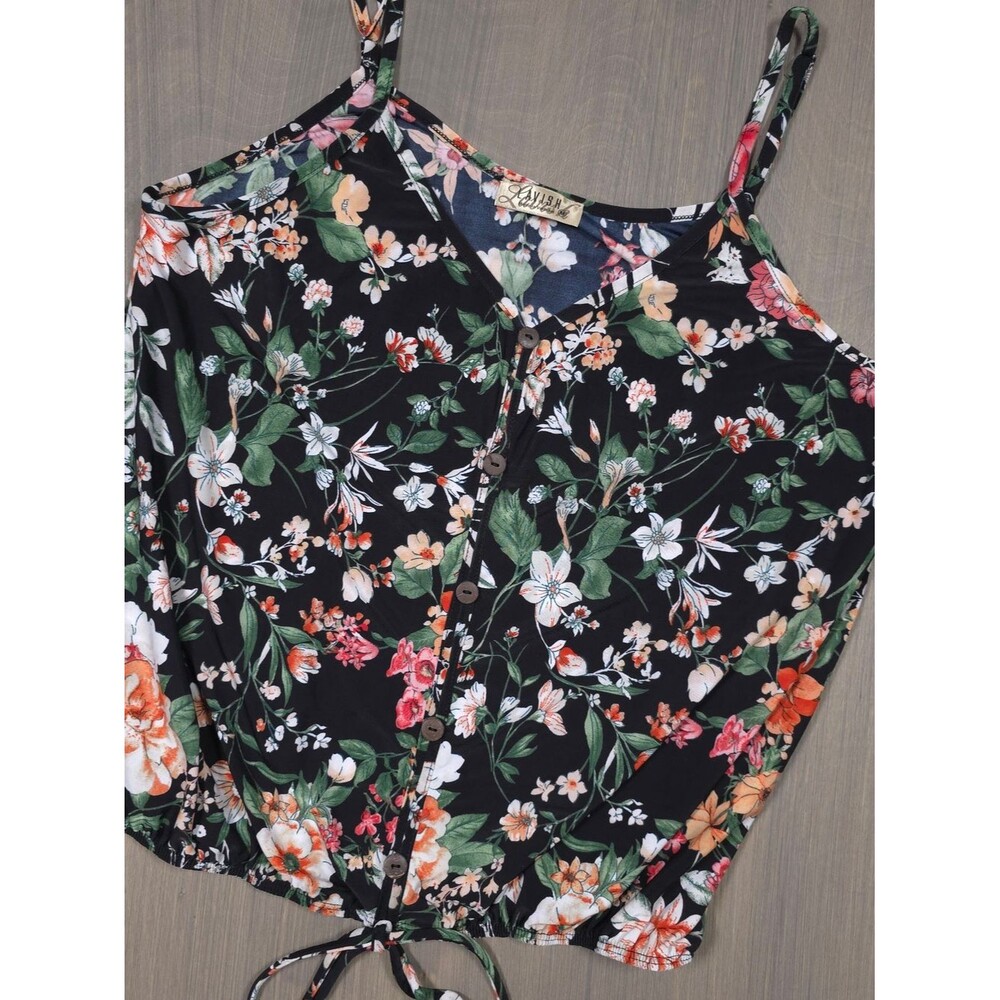 Lavish Black Floral Button-Front Camisole